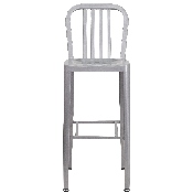 Commercial Grade 30" High Silver Metal Indoor-Outdoor Barstool with Vertical Slat Back, CH-61200-30-SIL-GG