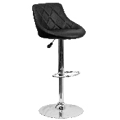 Contemporary Black Vinyl Bucket Seat Adjustable Height Barstool with Diamond Pattern Back and Chrome Base, CH-82028A-BK-GG