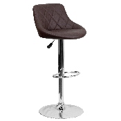 Contemporary Brown Vinyl Bucket Seat Adjustable Height Barstool with Diamond Pattern Back and Chrome Base, CH-82028A-BRN-GG