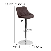 Contemporary Brown Vinyl Bucket Seat Adjustable Height Barstool with Diamond Pattern Back and Chrome Base, CH-82028A-BRN-GG