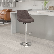 Contemporary Brown Vinyl Bucket Seat Adjustable Height Barstool with Diamond Pattern Back and Chrome Base, CH-82028A-BRN-GG