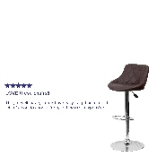 Contemporary Brown Vinyl Bucket Seat Adjustable Height Barstool with Diamond Pattern Back and Chrome Base, CH-82028A-BRN-GG