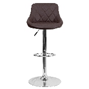 Contemporary Brown Vinyl Bucket Seat Adjustable Height Barstool with Diamond Pattern Back and Chrome Base, CH-82028A-BRN-GG