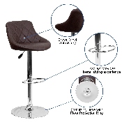 Contemporary Brown Vinyl Bucket Seat Adjustable Height Barstool with Diamond Pattern Back and Chrome Base, CH-82028A-BRN-GG