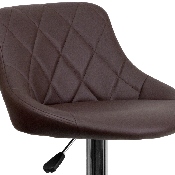 Contemporary Brown Vinyl Bucket Seat Adjustable Height Barstool with Diamond Pattern Back and Chrome Base, CH-82028A-BRN-GG