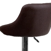 Contemporary Brown Vinyl Bucket Seat Adjustable Height Barstool with Diamond Pattern Back and Chrome Base, CH-82028A-BRN-GG