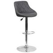 Contemporary Gray Vinyl Bucket Seat Adjustable Height Barstool with Chrome Base, CH-82028A-GY-GG