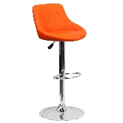 Contemporary Orange Vinyl Bucket Seat Adjustable Height Barstool with Diamond Pattern Back and Chrome Base, CH-82028A-ORG-GG