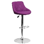 Contemporary Purple Vinyl Bucket Seat Adjustable Height Barstool with Diamond Pattern Back and Chrome Base, CH-82028A-PUR-GG