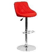 Contemporary Red Vinyl Bucket Seat Adjustable Height Barstool with Diamond Pattern Back and Chrome Base, CH-82028A-RED-GG