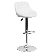 Contemporary White Vinyl Bucket Seat Adjustable Height Barstool with Diamond Pattern Back and Chrome Base, CH-82028A-WH-GG