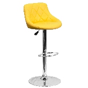 Contemporary Yellow Vinyl Bucket Seat Adjustable Height Barstool with Diamond Pattern Back and Chrome Base, CH-82028A-YEL-GG