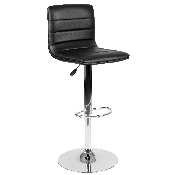 Modern Black Vinyl Adjustable Bar Stool with Back, Counter Height Swivel Stool with Chrome Pedestal Base, CH-92023-1-BK-GG