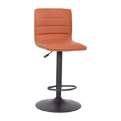 Vincent Modern Cognac Vinyl Adjustable Bar Stool with Back, Counter Height Swivel Stool with Black Pedestal Base, CH-92023-1-BRBK-GG