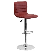 Modern Burgundy Vinyl Adjustable Bar Stool with Back, Counter Height Swivel Stool with Chrome Pedestal Base, CH-92023-1-BURG-GG