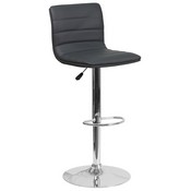 Modern Gray Vinyl Adjustable Bar Stool with Back, Counter Height Swivel Stool with Chrome Pedestal Base, CH-92023-1-GY-GG