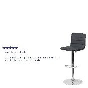Modern Gray Vinyl Adjustable Bar Stool with Back, Counter Height Swivel Stool with Chrome Pedestal Base, CH-92023-1-GY-GG