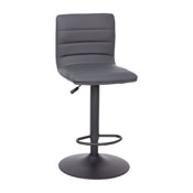 Vincent Modern Gray Vinyl Adjustable Bar Stool with Back, Counter Height Swivel Stool with Black Pedestal Base, CH-92023-1-GYBK-GG