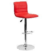 Modern Red Vinyl Adjustable Bar Stool with Back, Counter Height Swivel Stool with Chrome Pedestal Base, CH-92023-1-RED-GG
