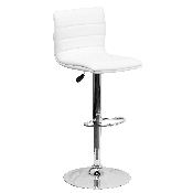Modern White Vinyl Adjustable Bar Stool with Back, Counter Height Swivel Stool with Chrome Pedestal Base, CH-92023-1-WH-GG