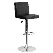 Contemporary Black Vinyl Adjustable Height Barstool with Panel Back and Chrome Base, CH-92066-BK-GG