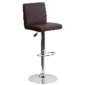 Contemporary Brown Vinyl Adjustable Height Barstool with Panel Back and Chrome Base, CH-92066-BRN-GG