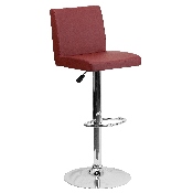 Contemporary Burgundy Vinyl Adjustable Height Barstool with Panel Back and Chrome Base, CH-92066-BURG-GG