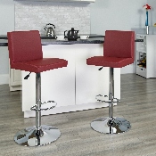 Contemporary Burgundy Vinyl Adjustable Height Barstool with Panel Back and Chrome Base, CH-92066-BURG-GG
