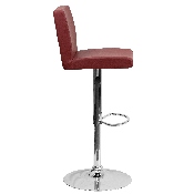 Contemporary Burgundy Vinyl Adjustable Height Barstool with Panel Back and Chrome Base, CH-92066-BURG-GG