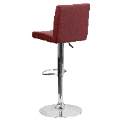 Contemporary Burgundy Vinyl Adjustable Height Barstool with Panel Back and Chrome Base, CH-92066-BURG-GG