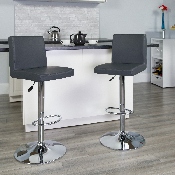 Contemporary Gray Vinyl Adjustable Height Barstool with Panel Back and Chrome Base, CH-92066-GY-GG