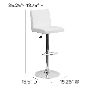 Contemporary White Vinyl Adjustable Height Barstool with Panel Back and Chrome Base, CH-92066-WH-GG