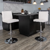 Contemporary White Vinyl Adjustable Height Barstool with Panel Back and Chrome Base, CH-92066-WH-GG