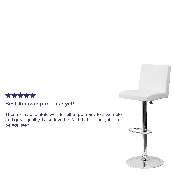 Contemporary White Vinyl Adjustable Height Barstool with Panel Back and Chrome Base, CH-92066-WH-GG