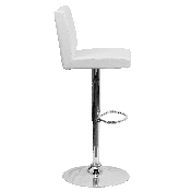 Contemporary White Vinyl Adjustable Height Barstool with Panel Back and Chrome Base, CH-92066-WH-GG