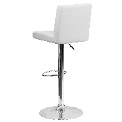 Contemporary White Vinyl Adjustable Height Barstool with Panel Back and Chrome Base, CH-92066-WH-GG