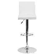 Contemporary White Vinyl Adjustable Height Barstool with Panel Back and Chrome Base, CH-92066-WH-GG