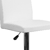 Contemporary White Vinyl Adjustable Height Barstool with Panel Back and Chrome Base, CH-92066-WH-GG