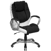 Mid-Back Black and White LeatherSoft Executive Swivel Office Chair with Arms, CH-CX0217M-GG