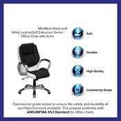 Mid-Back Black and White LeatherSoft Executive Swivel Office Chair with Arms, CH-CX0217M-GG