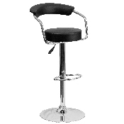 Contemporary Black Vinyl Adjustable Height Barstool with Arms and Chrome Base, CH-TC3-1060-BK-GG
