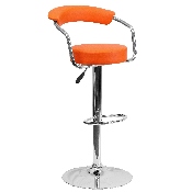 Contemporary Orange Vinyl Adjustable Height Barstool with Arms and Chrome Base, CH-TC3-1060-ORG-GG
