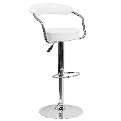 Contemporary White Vinyl Adjustable Height Barstool with Arms and Chrome Base, CH-TC3-1060-WH-GG