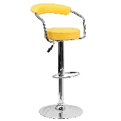 Contemporary Yellow Vinyl Adjustable Height Barstool with Arms and Chrome Base, CH-TC3-1060-YEL-GG