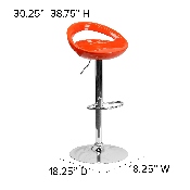 Contemporary Orange Plastic Adjustable Height Barstool with Rounded Cutout Back and Chrome Base, CH-TC3-1062-ORG-GG