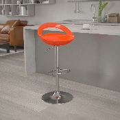 Contemporary Orange Plastic Adjustable Height Barstool with Rounded Cutout Back and Chrome Base, CH-TC3-1062-ORG-GG