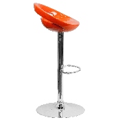 Contemporary Orange Plastic Adjustable Height Barstool with Rounded Cutout Back and Chrome Base, CH-TC3-1062-ORG-GG