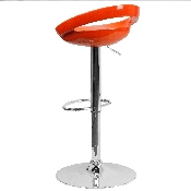 Contemporary Orange Plastic Adjustable Height Barstool with Rounded Cutout Back and Chrome Base, CH-TC3-1062-ORG-GG