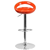 Contemporary Orange Plastic Adjustable Height Barstool with Rounded Cutout Back and Chrome Base, CH-TC3-1062-ORG-GG