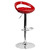 Contemporary Red Plastic Adjustable Height Barstool with Rounded Cutout Back and Chrome Base, CH-TC3-1062-RED-GG